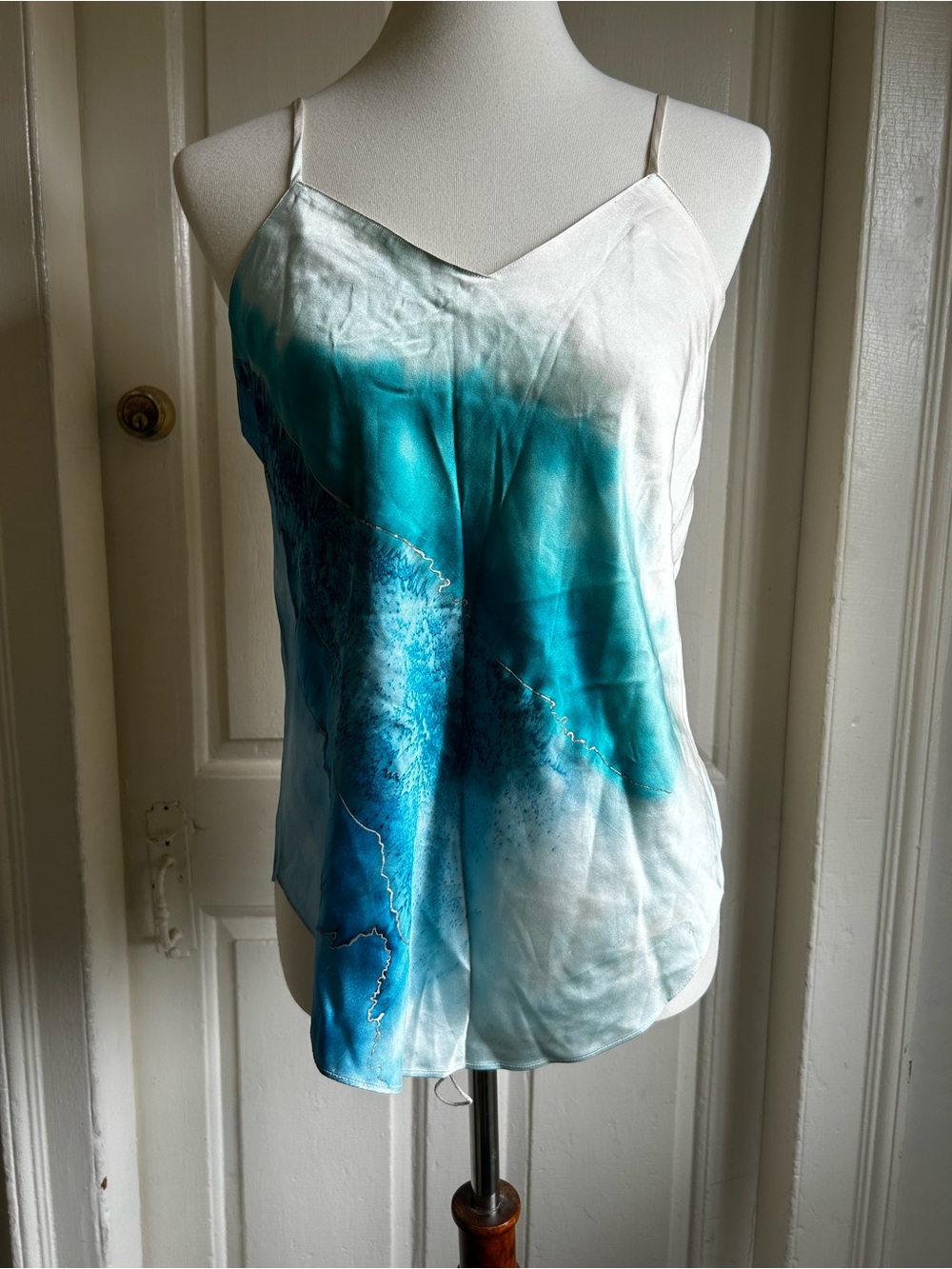 Vintage Harborside Fabric Design 100% Silk Hand Painted Camisole Top Large